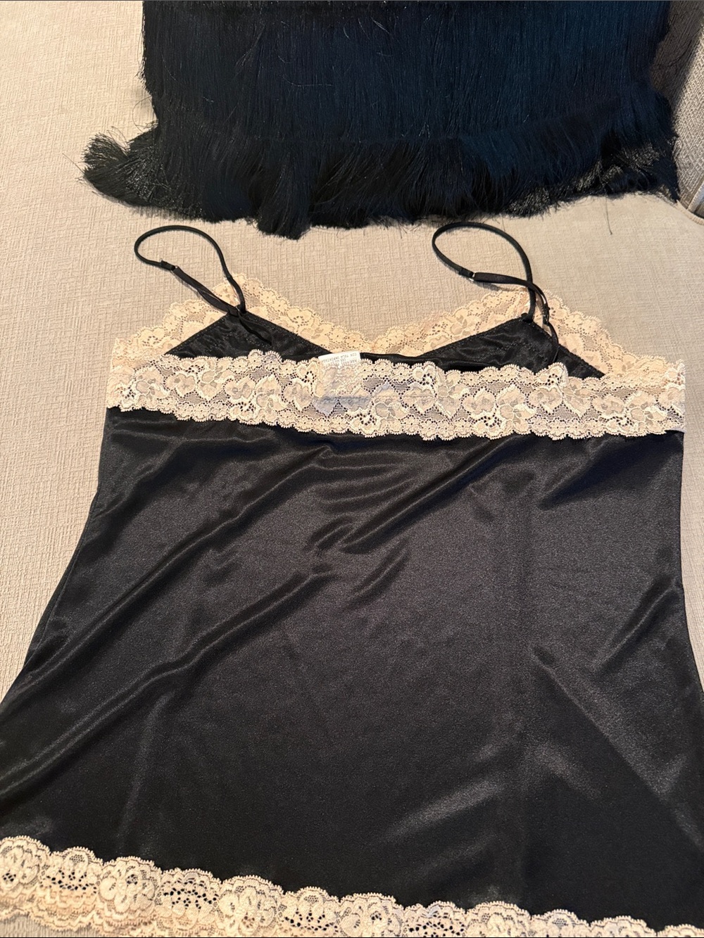 Worthington Black Satin Chemise with Ivory Lace Trim - Picture 4 of 4